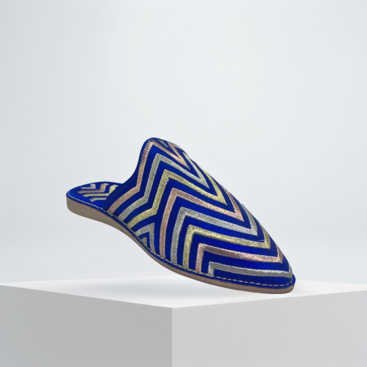 Handmade Moroccan Women’s Babouche – blue Zigzag Edition  | Luxury Berber Slippers