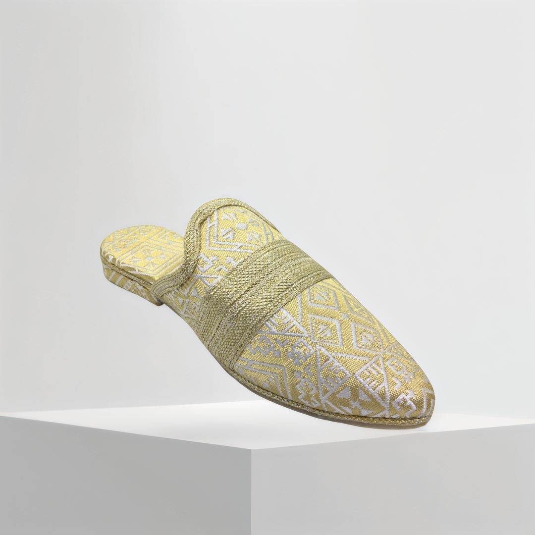 Handmade Moroccan Women’s Babouche Mule – Tamzer Luxe Gold Edition | Luxury Berber Slippers