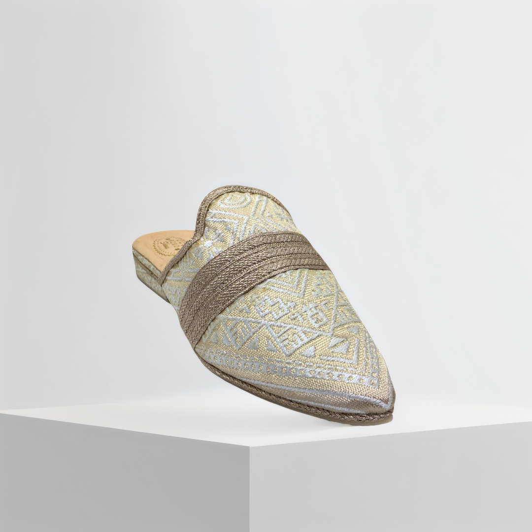 Handmade Moroccan Women’s Babouche Mule – Tamzer Gold Limited Edition | Luxury Berber Slippers