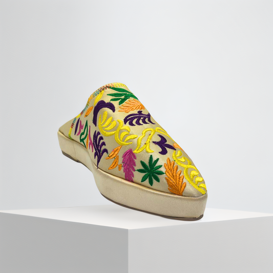 Handmade Moroccan Women’s Babouche Mule – Floral Embroidered Edition | Luxury Slippers