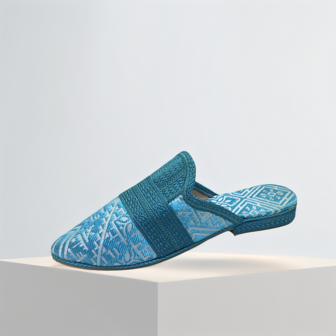 Handmade Moroccan Women’s Babouche Mule – Tamzer Blue Limited Edition | Luxury Berber Slippers