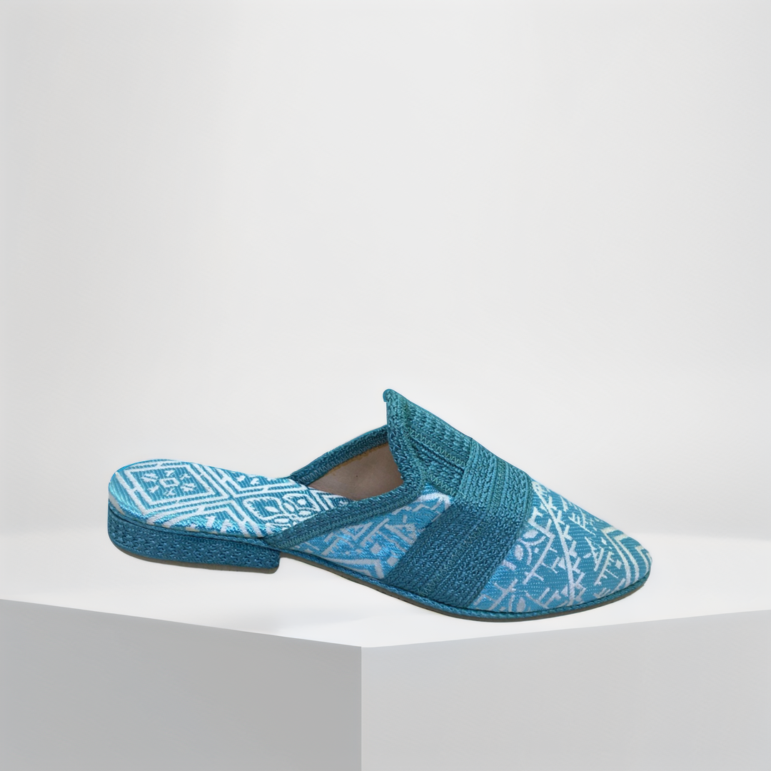 Handmade Moroccan Women’s Babouche Mule – Tamzer Blue Limited Edition | Luxury Berber Slippers