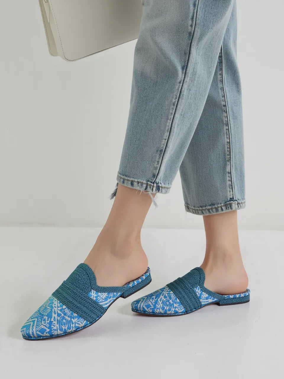 Handmade Moroccan Women’s Babouche Mule – Tamzer Blue Limited Edition | Luxury Berber Slippers