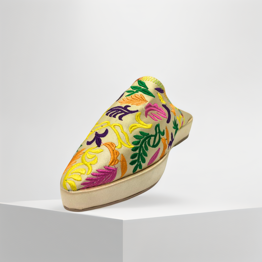 Handmade Moroccan Women’s Babouche Mule – Floral Embroidered Edition | Luxury Slippers