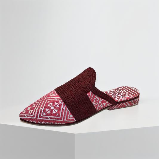 Handmade Moroccan Women’s Babouche Mule – Tamzer Red Limited Edition | Luxury Berber Slippers